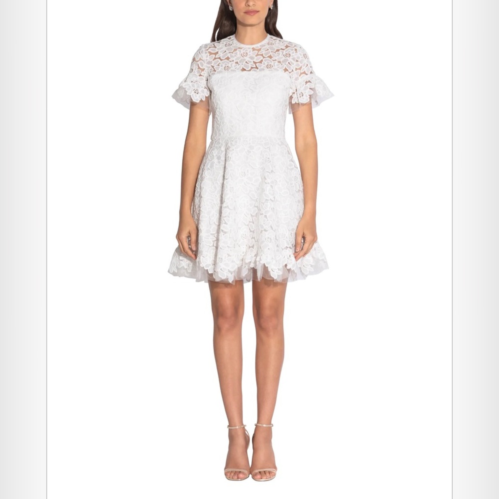 New Shoshanna Midnight Sora Tulle Lace Dress White Sz 0